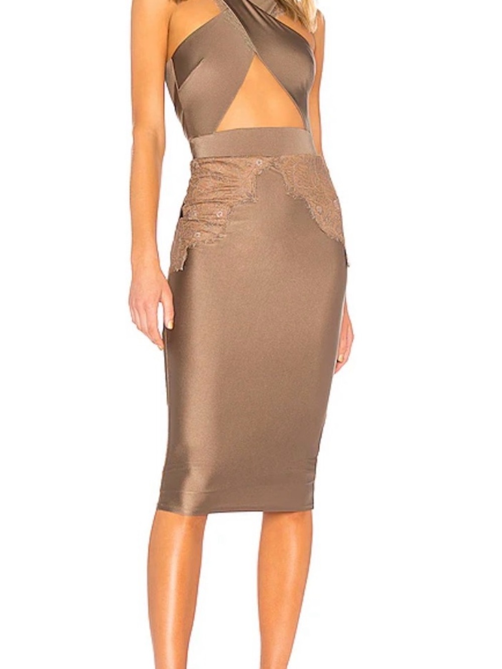 Michael Costello Brown Lace-Appliqué Pencil Skirt